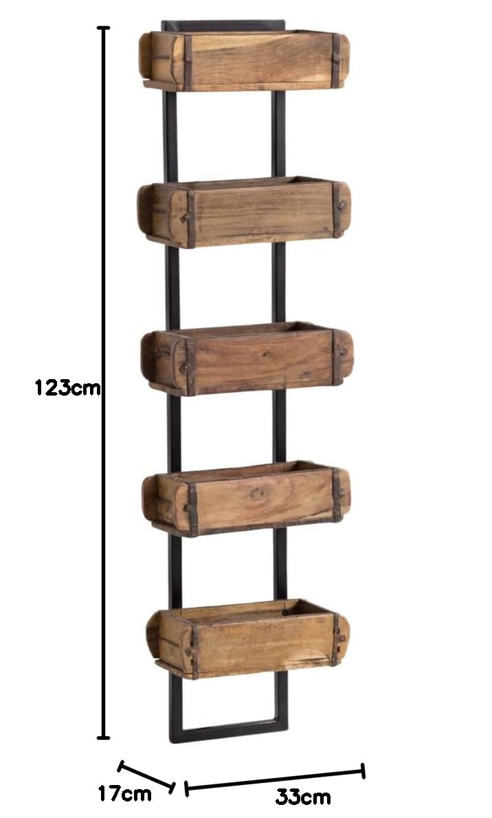 Woodkings Wandregal Ziegelform 5er Altholz Metall Wandderoration Aufbewahrungsbox Backsteinform rustikal mit Metallbeschlägen Holzbox Wandboard Shabby Geschenkidee Regal Gewürzregal