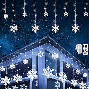 Geemoo Christmas Icicle Lights with Snowflake 5m/17ft 264 LED Christmas Lights Outdoor Mains Powered with 8 Modes, Timer…