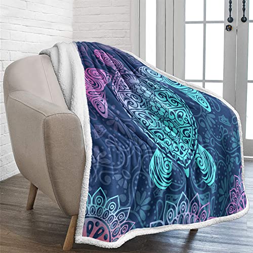 HAVOP Turtle Blankets Throws For Kids Boys Girls And Adults Soft Sherpa Blanket Sea Animal Print Fleece Throw Blanket Pruple and Blue Fuzzy Blanket Gifts for Turtle Lovers 130 x 150 cm - Image 2