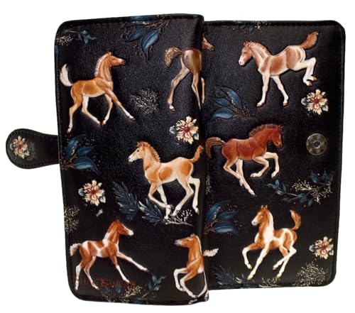 Shag Wear Horse Play Large Animal Wallet for Women and Teen Girls Vegan Faux Leather Black 7"3