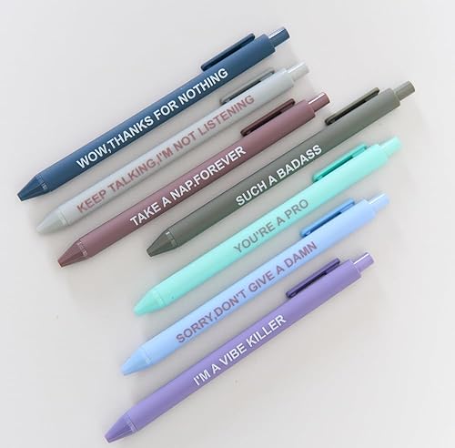 Miniatura 23 de Paquete de 10 bolígrafos sarcásticos divertidos, bolígrafo de metal Snarky de metal dorado rosa de lujo, alentador, regalo de oficina, tinta negra