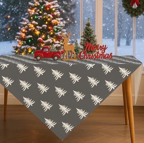 JANGYUHH Grau Weihnachten Tischdecke Abwaschbar Weihnachtsbaum...