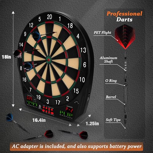 Electronic Dart Board, 35 Games and 580 Variants Electric Soft Tip Dartboard Set, Digital Dartboards for Adults with 6 Darts, 100 Soft Tips by Goocoz - Image 5