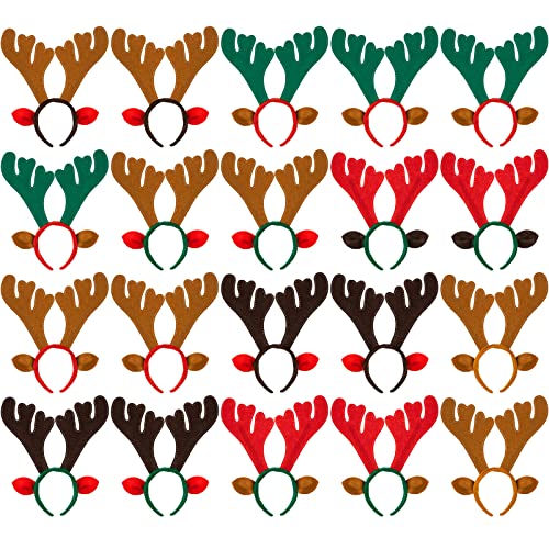 Janinka 20 Pcs Christmas Reindeer Antlers Headband Christmas Headbands Deer Headband with Ears Xmas Deer Horn Funny Cute Reindeer Hair Hoop for Kids Adults Holiday Costume, 13.58 Inch