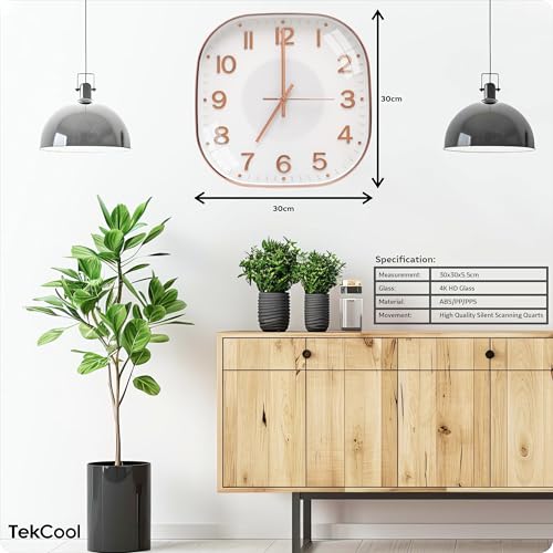 Image of TEKCOOL Plastic Analogue Wall Clock 12 inch Silent Quartz Decorative Wall Clock Non-Ticking Classic Clock Battery Operated Round Easy to Read for Room /Home /Kitchen /Bedrom /Office /School.Rose White.'
