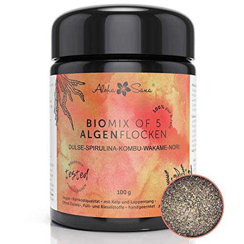 Aloha Sana | Mix of 5 Algen Flocken Bio Atlantik frisch aus Irland (100g) | Einzigartiger Mix aus Dulse, Spirulina, Kelp (kombu), Wakame, & Nori | laborgeprüft und energetisch getestet Cover
