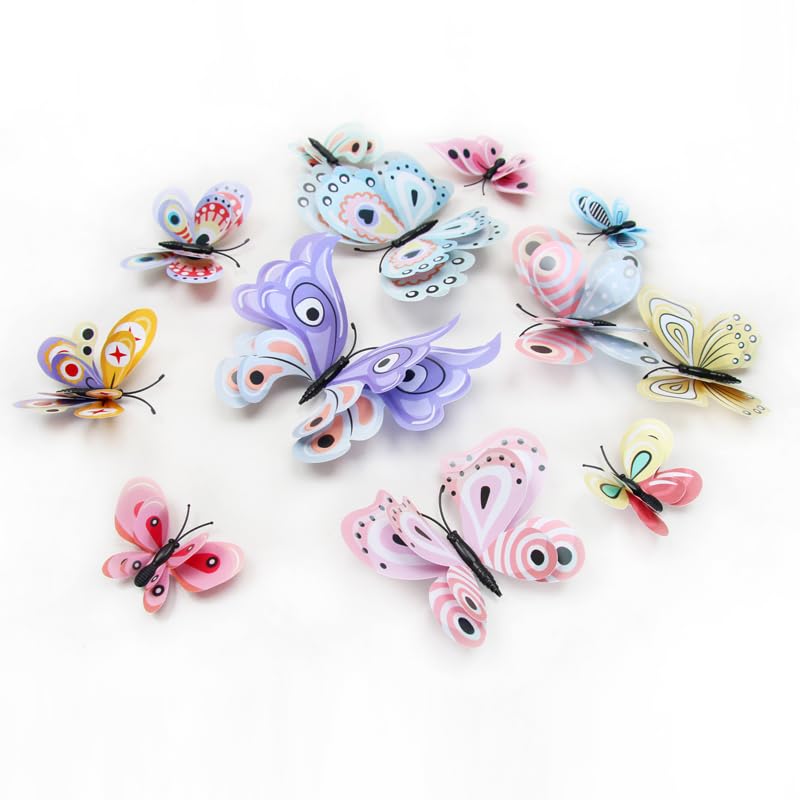 Art Street 3D Magnetic Butterfly Stickers for Wall & Refrigerator, Multi Size Butterfly Decoration Items, Wall Decor Butterflies Comes with Magnet and Gumming Cubes for Hanging(Multicolor, Set of 12)