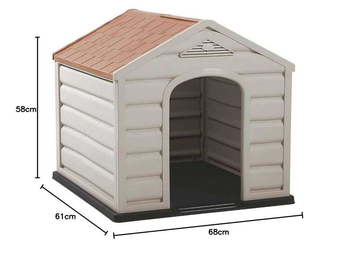Happy House Cuccia per Cani in Resina PLASTICA Puppy Taglia Media Medium 61X68X58 CM Beige con Tetto Rosso