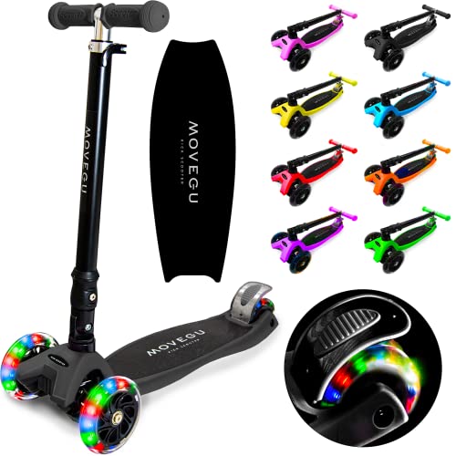 キックスクーター キックボード 子供用 三輪車 ４段階高さ調整 軽量 頑丈 方向変換 安定 光るLEDタイヤ 折りたたみ 持ち運び便利 耐荷重50kg 後輪ブレーキ 誕生日 プレゼント おもちゃ ギフト キッズ MOVEGU 2022FW (Blac