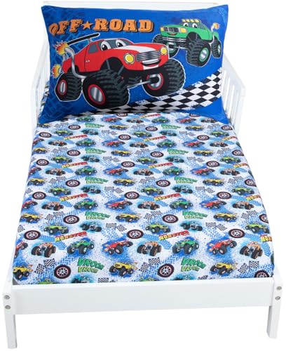 Image of Todays Kids Monster Trucks Bedding Toddler Bed Sheets - 2-Piece Toddler Bed Sets for Boys Crib Size, Fitted Crib Sheet & 20x30 Pillowcase, Soft Breathable & Fade-Resistant Microfiber, Machine Washable