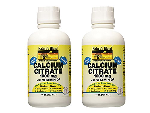 Set of 2 Nature's Blend 16 fl oz Liquid Calcium Citrate 1000mg with Vitamin D3 Blueberry Flavor bundled by Maven Gifts