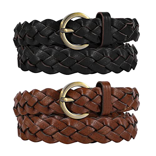 XZQTIVE 2 Pieces Women's Braided Leather Belts Casual 0.9