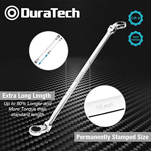 DURATECH Extra Long Flex-Head Ratcheting Wrench Set, Double Box End Wrench Set, 6-Piece, Metric 8-19 mm, CR-V Steel, with Pouch by DURATECH - Image 3