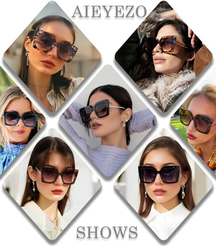 AIEYEZO Oversized Womens Sunglasses Trendy Retro Square Frame Sun Glasses Fashion Ladies Shades2