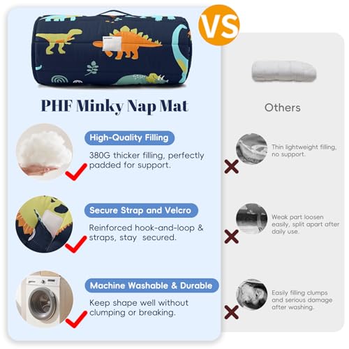 Image of PHF Soft Toddler Nap Mat with Removable Pillow, Rollup Design Kids Sleeping Mat, Slumber Bags for Boys, 50 inchx20 inch Toddler Sleeping Bag for Daycare Preschool Travel Camping, Large Dinosaur