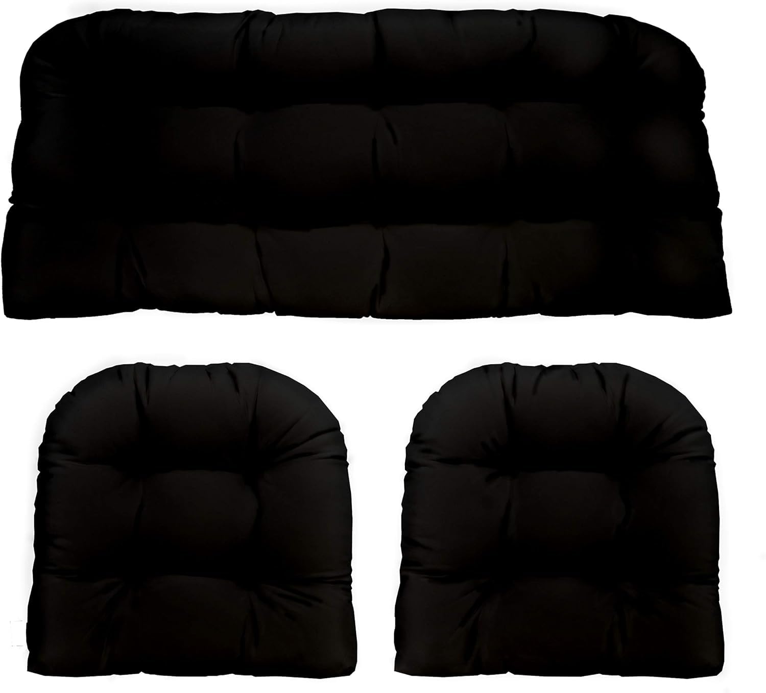 RSH Decor Indoor Outdoor 3 Piece Tufted Wicker Settee Cushions 1 Loveseat & 2 U-Shape Weather Resistant - Choose Color (Black, 2- 19"x19" 1- 41"x19"), 3 Piece Set