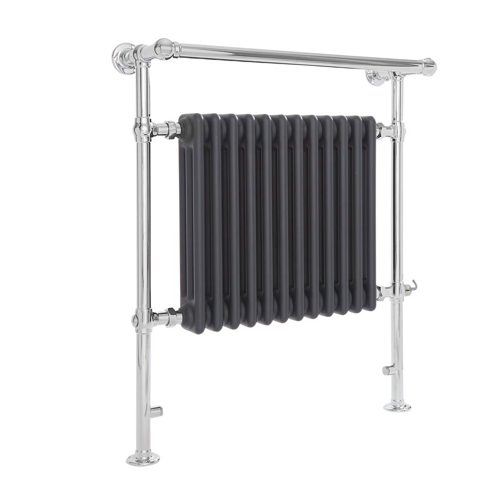 Milano Anthracite Elizabeth 800W Chrome Cast Iron Style Electric Heated Towel Rail - 930Mm X 790Mm