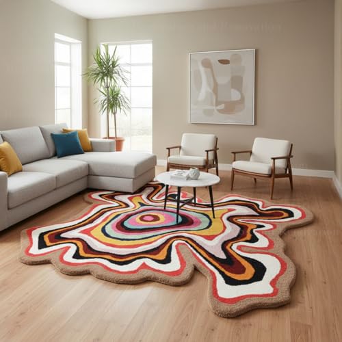 Tapete de lana hecho a mano con diseño abstracto colorido 5x5 ft miniatura 1