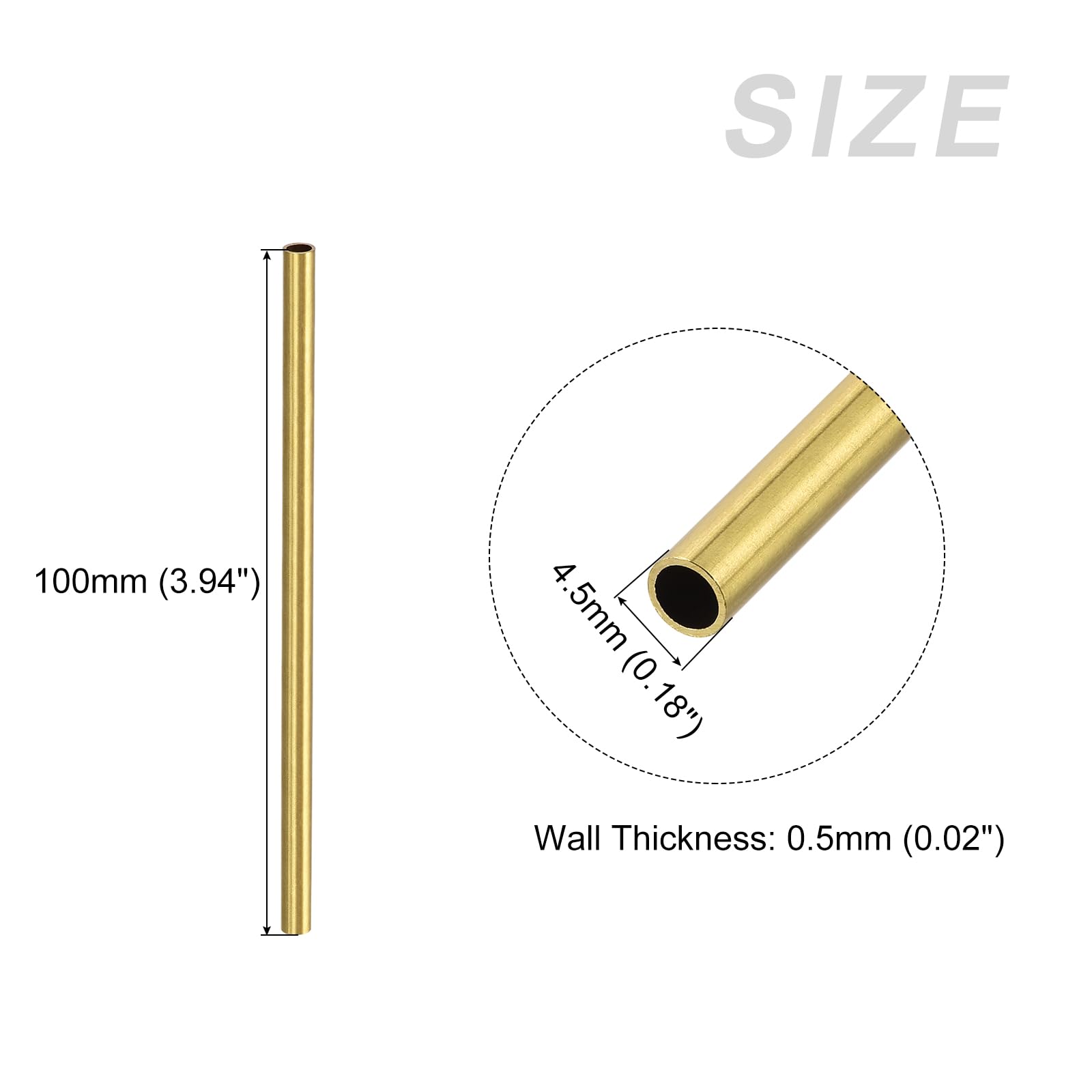 METALLIXITY Brass Tube(4.5mm OD x 0.5mm Wall T x 100mm L) 6Pcs, Straight Tubing - for Home Furnishing, Machinery, DIY Handicraft