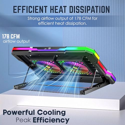 Image of CLAW Wind Pro K6 Laptop Cooling Pad with Display & 2x120mm Magnetic Removable Fans, 3600RPM Cooling, 8-Level Adjustable Height, 10 RGB Modes, USB & Type-C Ports, Metal+ABS Build, 10-19 inch Laptops