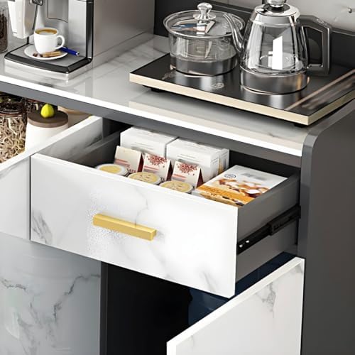 Modern Marble Gray Sideboard with Stone Top, 27" L x 13" W x 37" H, Manufactured Wood Doors, Ideal for Living Room, Restaurant Storage, Tea Cabinet, Stylish Preparation Unit