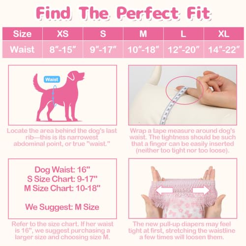 Image of Dono Disposable Pull It Up Female Dog Diapers, 360 Stretchy Waist Puppy Diapers, Super-Absorbent Doggie Diapers with Rapid-Dry Technology Leak-Proof Design for Doggy in Heat Period, M 60 Pcs
