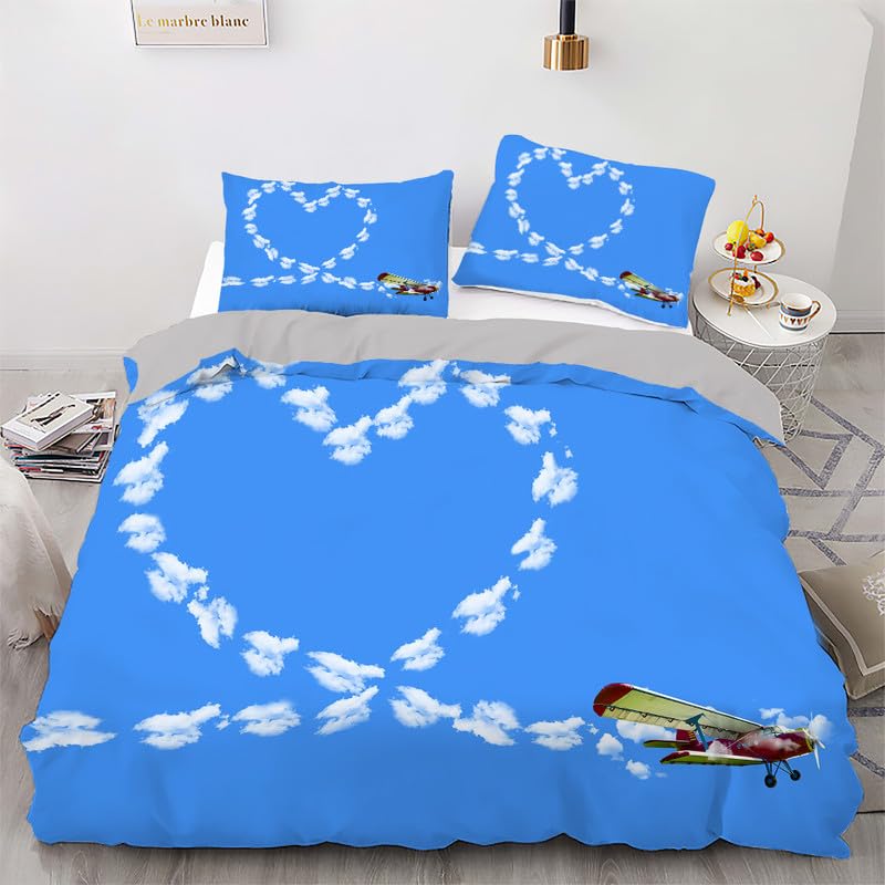 Housse de couette 90x190 microfibre anti-plis parure lit enfant entretien facile coeurs