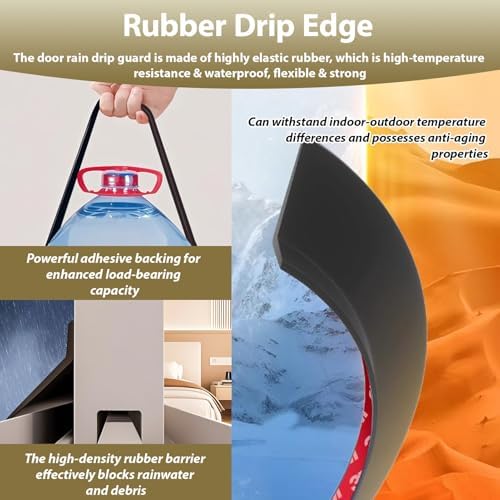 Self-Adhesive Drip Edge 1-2/8" Wide, 118" Rubber Rain Diverter, Transparent/Black/White, Prevents Rainwater Backflow, Ideal for Home & Garden Waterproofing