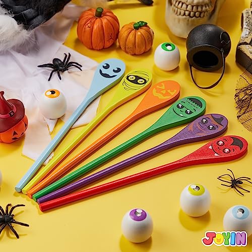 Image of JOYIN Halloween Egg and Spoon Race Game Set; 6 Eyeballs and Spoons with Assorted Colors for Kids Adults Halloween Outdoor Fun Games, Party Favor Supplies, Classroom Activities