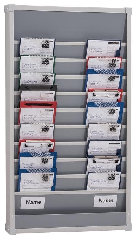 Zweireihige Planungstafel für den Werkstattbereich, Planungsreihen durchgehend befüllbar, Maße 554 x 960 mm, Schienen 10, Größe DIN A5 u. 2/3 A4, Verpackungseinheit: 1 STK