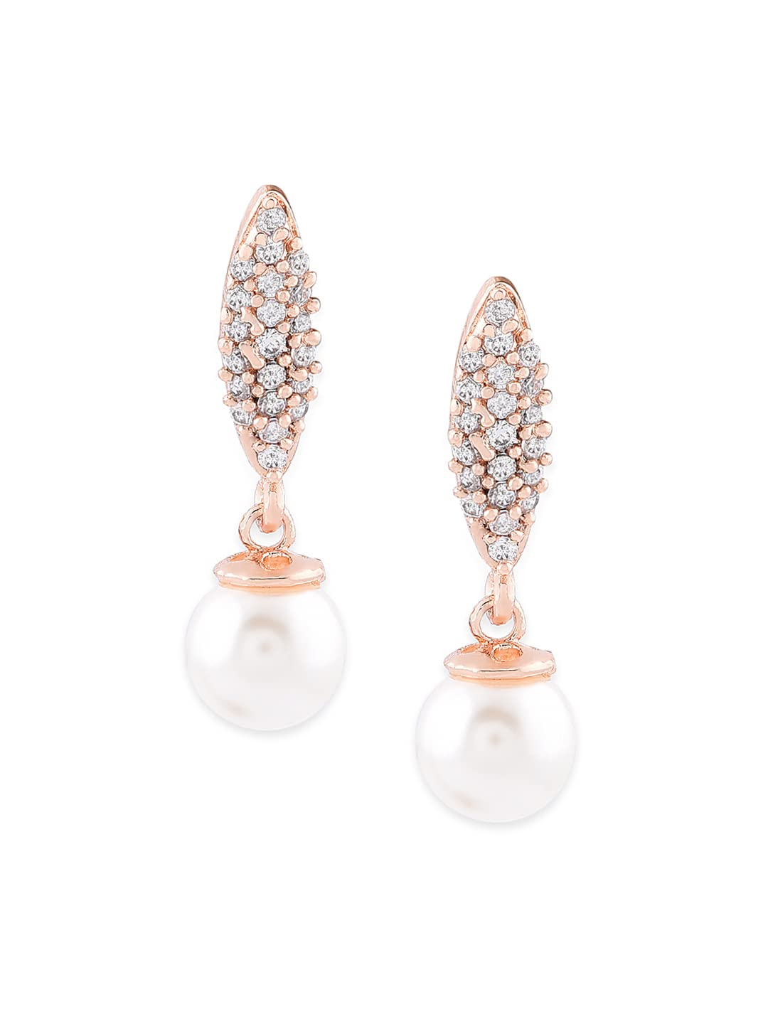 Zaveri Pearls Rose Gold Cubic Zirconia & Pearl Drop Contemporary Brass Earring For Women-ZPFK10089 (B08YWL7FSC) Amazon Price History, Amazon Price Tracker