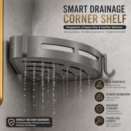 Image of Hallstatt Pack of 2, Self Adhesive Aluminum Corner Bathroom Shelf for Wall Shelf Organizer Bathrooms Shelves Rack Holder Stand for Bathroom Accessories Organiser Without Drill and with Drill Option