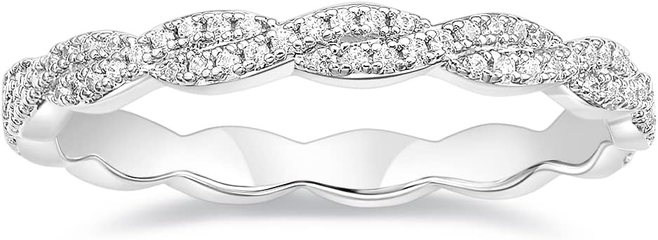 TIGRADE Engagement Ring Cubic Zirconia Twisted Ribbons of Pave-Set Eternity Wedding Band for Women Size 3-12