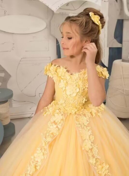 Off Shoulder Tulle Flower Girl Dress Pageant Dresses for Girls Lace Appliques Princess Ball Gown Dresses for Girls4