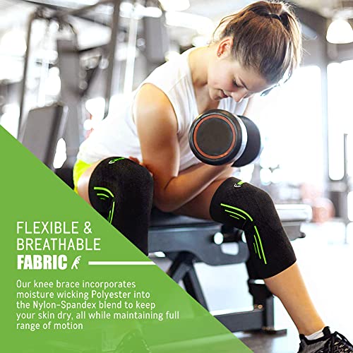 NeoAlly® - Sports Knee Compression Sleeve, Lightweight and Breathable Knee Support to Alleviate Knee Pain and Swelling, Sleeves for Knee Movement, Black & Green, Medium