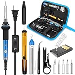 HANDSKIT Soldering Iron Kit, 60W Adjustable Temperature Welding Tool, 5pcs Soldering Iron Tip, Soldering Iron Stand, Desoldering Pump, Tweezers, Solder Wire, Carry Bag