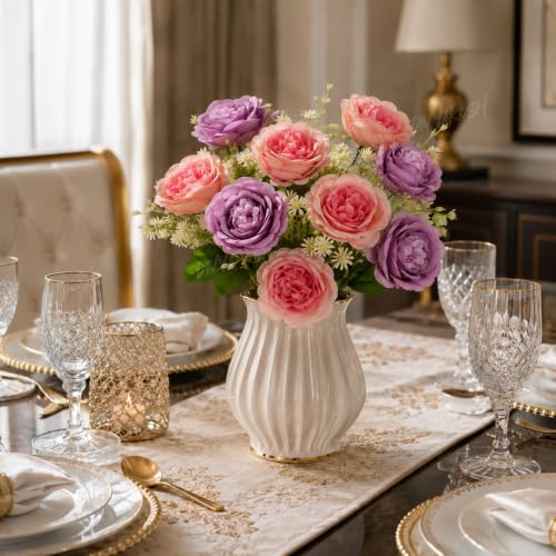 Image of Divyakosh Artificial Flowers Bunch (Vase Not Included). Artificial Flower for Vase Flower Bouquet Gift Lavender & Coral Peach Peony Bouquet for Living Room Office Dining Table Centerpiece