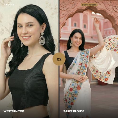 Image of Women's Corset-Style Raw Silk Crop Top | Structured Sleeveless Blouse with Built-in Padding & Back-Open Closure | Doubles as Western Top & Saree Blouse