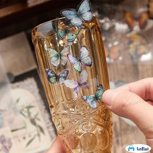 Image of FunBlast Self Adhesive 640Pcs /100 Sheets, Aesthetic Butterfly Stickers, Retro Decorative Sticker's for Scrapbook, Japanese Style Sticker's for Project, Journals, Scrapbooking (C)