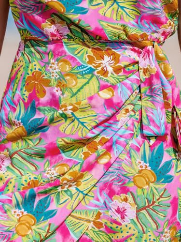 Image of CUPSHE Women's One Shoulder Leaf Print Self-tie Short Dress Sleeveless Tiered Hem Formal Dress Casual Mini Dress