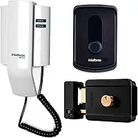 Kit Porteiro Interfone Eletrônico IPR 8010 Residencial Intelbras + Fechadura Elétrica de Sobrepor Cilindro Fixo FX 500 Intelbras