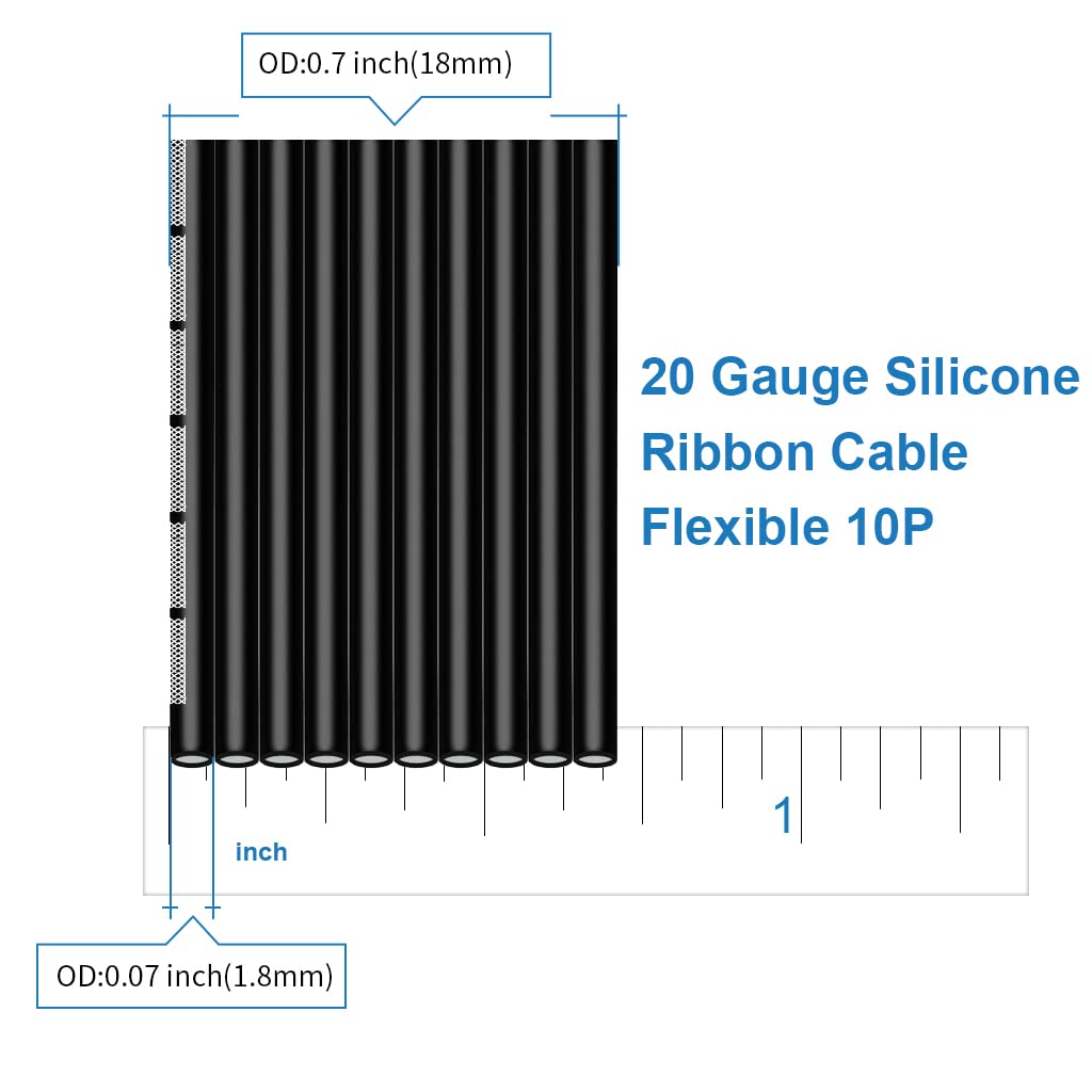 BNTECHGO Cable de cinta de silicona de calibre 20 flexible 10P negro de 50 pies, cable plano de 20 AWG trenzado de cobre estañado