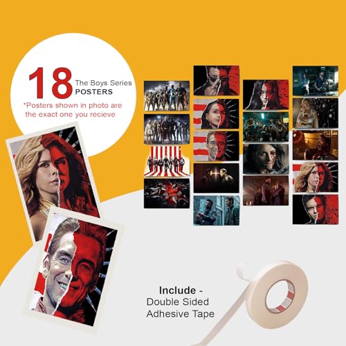 Image of ATEVON The Boys Wall Poster Set - Pack of 18 Unframed 6x4 Inch Wall Collage Prints for Web Series Fans, Stylish Home Room Decor for Bedroom, Dorm, Office, and Man Cave