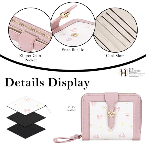 BIAOTIE Bow Women's Wallet Cute Bifold Zipper Around Wallet for Women RFID Credit Card Holder Purse for Ladies Aesthetic Leather Card Holder Purse4