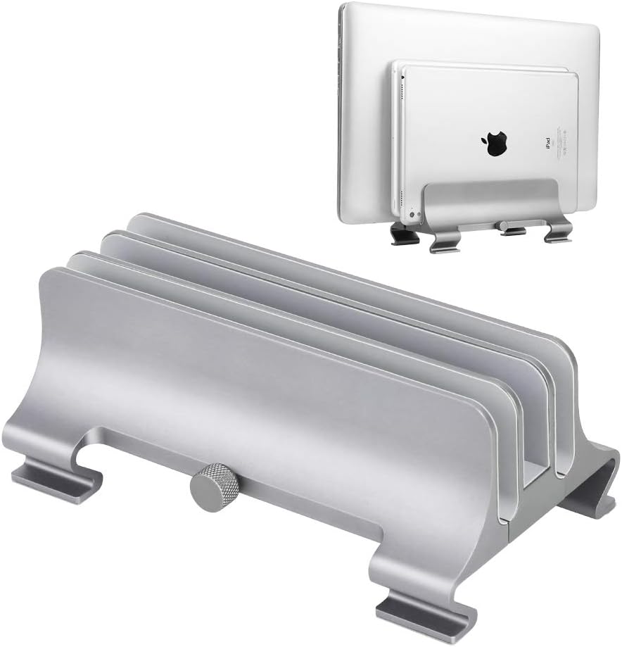 Elec3 Premium Aluminum Vertical Laptop Stand, Adjustable 3 Slots Desktop Holder Space Saving Stand for All MacBook/MacBook Pro/MacBook Air, Notebooks and Other Tablets(Silver)