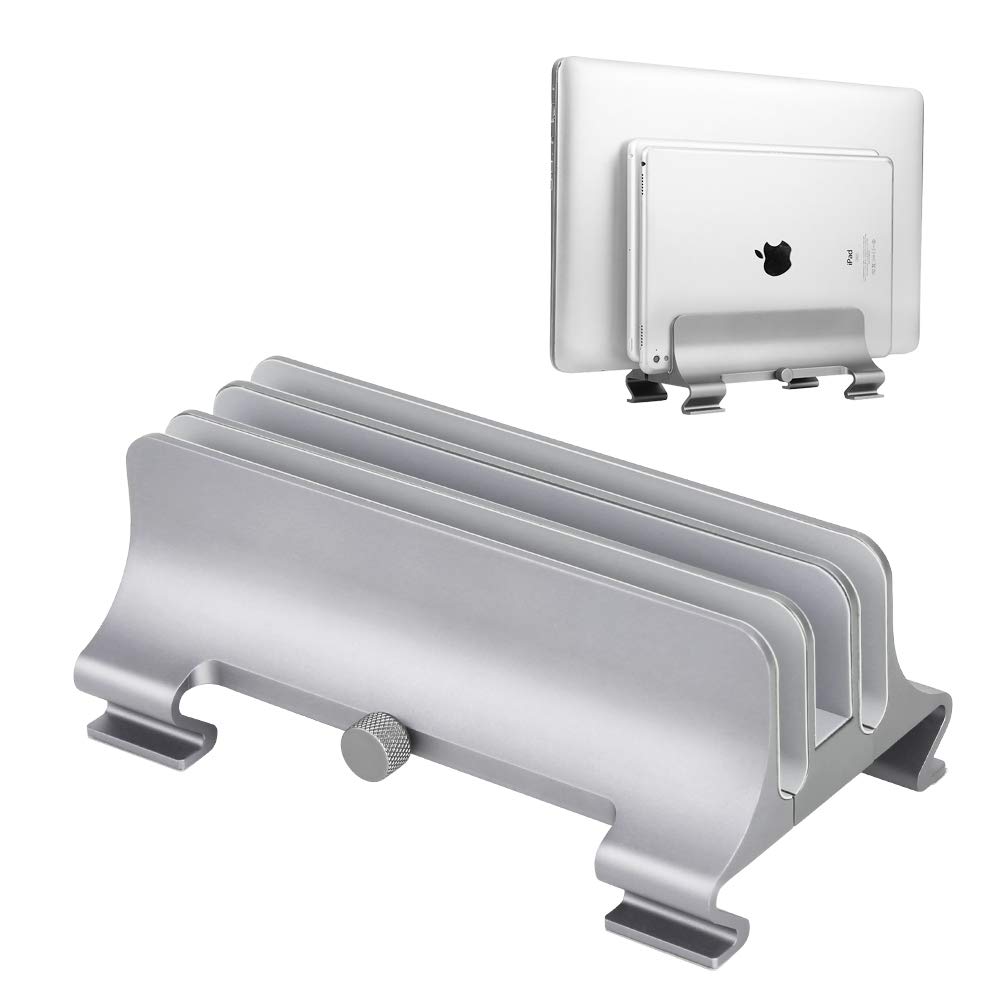 Elec3 Premium Aluminum Vertical Laptop Stand, Adjustable 3 Slots Desktop Holder Space Saving Stand for All MacBook/MacBook Pro/MacBook Air, Notebooks and Other Tablets(Silver)