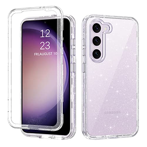 Duedue For Samsung Galaxy S23 Plus Case, Glitter 3 In 1 Heavy Duty Cover Hybrid Hard Pc Rugged Shockproof Transparent Bling Sparkle Full Body Protective Phone Case For Samsung S23 Plus 6.6", Clear #TOP5