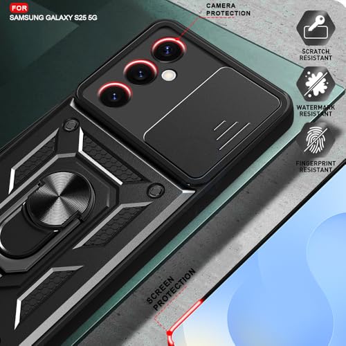 Image of AESTMO Tough Armor Compatible with Samsung Galaxy S25 5G Bumper Back Case Cover | Ring Holder & Sliding Camera Cover | 360 Degree Protection Back Case Cover (Black)