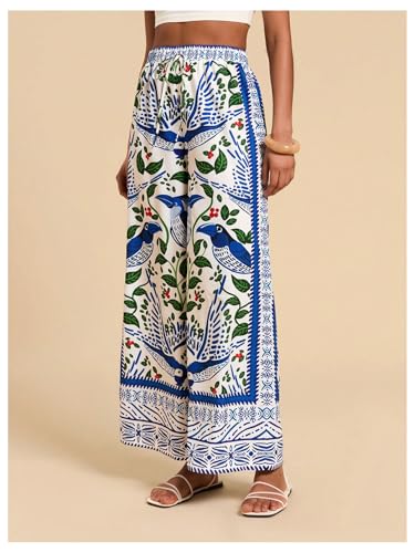 MakeMeChic Women's Tropical Boho Print Wide Leg Palazzo Pants High Waist Drawstring Baggy Trousers2