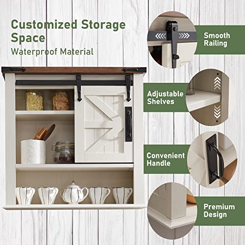 Okd Bathroom Wall Cabinet, Farmhouse Medicine Cabinet With Sliding Barn Door & Adjustable Shelves, Storage Cabinet Wall Mounted For Bathroom, Kitchen, Laundry Room, Rustic Oak With Antique White #TOP4